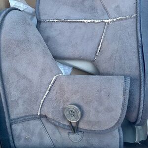 Gray Suede Button-Accent Boots